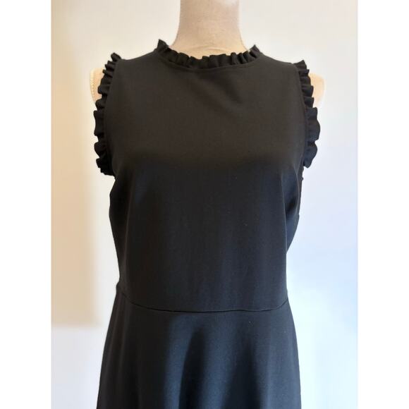LOFT Petites Black A-Line Sheath Dress | Ruffle Neck Classic Gothic Chic | 10P - Picture 3 of 8